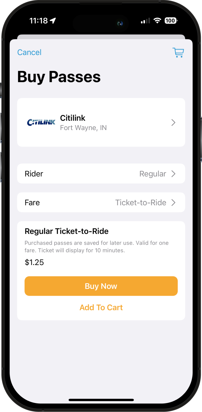 A phone screen showing the "Buy Passes" screen of the Token Transit app